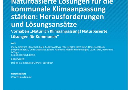 Cover des Berichts "Naturbasierte Lösungen für die kommunale Klimaanpassung stärken: Herausforderungen und Lösungsansätze"