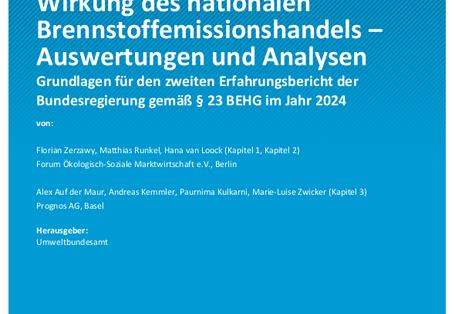 Cover des Berichts "Wirkung des nationalen Brennstoffemissionshandels – Auswertungen und Analysen"