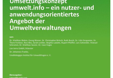 Cover des Berichts "Umsetzungskonzept umwelt.info - ein nutzer- und anwendungsorientiertes Angebot der Umweltverwaltungen"