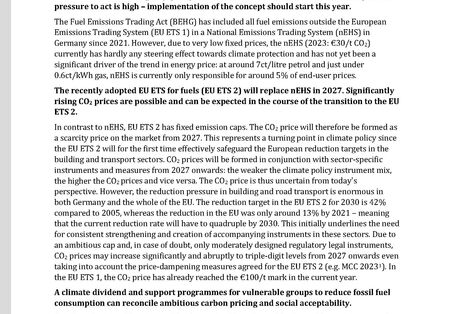 Cover of the fact sheet "Effective and socially acceptable design of CO2 pricing in the building and transport sectors"
