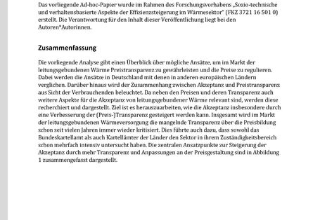 Cover des Factsheets "Preise und Preistransparenz als Akzeptanzfaktor in der Fernwärme"