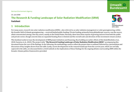 Cover des Factsheets "The Research & Funding Landscape of Solar Radiation Modification (SRM)"