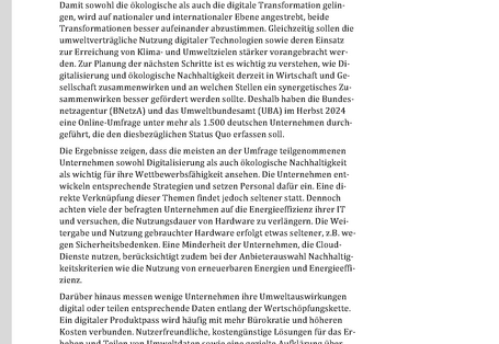 Cover des Berichts "Digitalisierung und Nachhaltigkeit in der unternehmerischen Praxis"