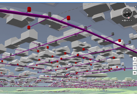 Sicht von unten auf das Kanalkataster im Stadtmodell der Gemeinde Aßling