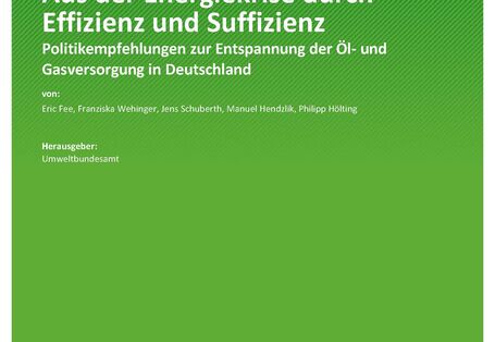grüne Titelseite des Texte-Bandes 74/2022 "Aus der Energiekrise durch Effizienz und Suffizienz" des Umweltbundesamtes
