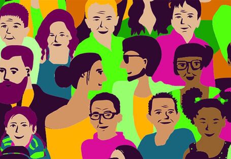 Eine bunte Grafik mit verschiedenen Gesichtern