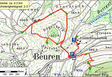 Kartendarstellung des Bodenlehrpfades Beuren