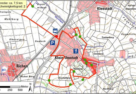 Kartendarstellung des Geopark-Pfades Klein-Umstadt