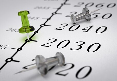 Zu sehen ist ein Kalender in dem das Jahr 2030 markiert ist