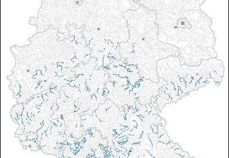 Karte über Vorkommen der Mittelgebirgsflüsse