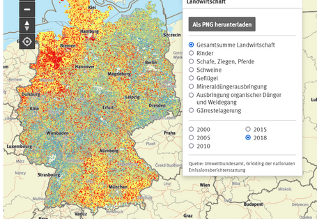 Karte zu Ammoniak-Emissionen der Landwirtschaft