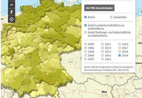 Karte Anteil landwirtschaftlicher Fläche an Gebietsfläche 