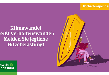 Grafik mit einer lesenden Frau hinter einem Sonnenschutzschild