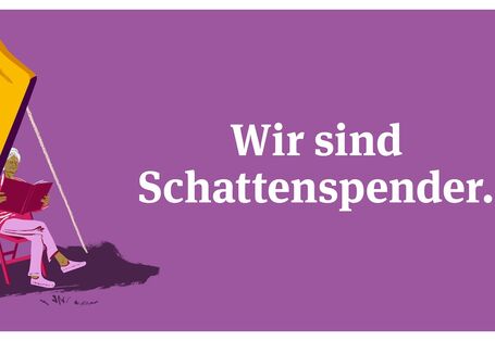 Grafik mit einer lesenden Frau hinter einem Sonnenschutzschild