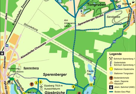 Wanderkarte mit den Stationen des Boden-Geo-Pfades im Landkreis Teltow-Fläming
