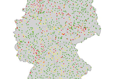 Abbildung 5:Mittlere Nitratgehalte an den Messstellen des EUA-Messnetzes für den Zeitraum 2016-2018