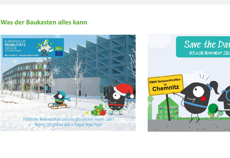 Ausschnitt einer Power-Point Folie, die an zwei Beispielen zeigt, welche grafischen Möglichkeiten der EMW-Designpool bietet. 