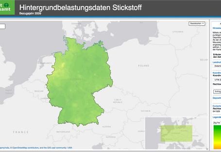 Frontpage der Website vm GISU über die Hintergrundbelastungsdaten Stickstoff