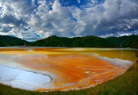 Mit kupferhaltigen Abwässern verschmutzter See