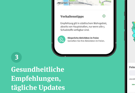 Das Bild zeigt die App Luftqualität und beispielhaft den LQI an verschiedenen Stationen.