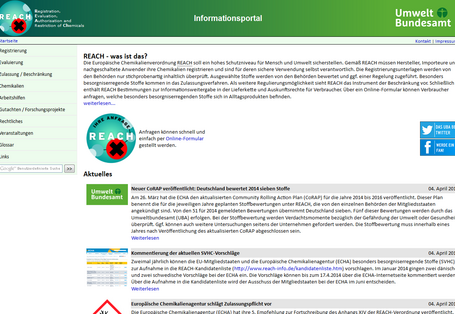 Startseite der Website REACH-info