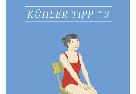 Grafik einer Dame die auf einem Stuhl sitzt und sich mit Schwamm und Sprühflasche die Haut befeuchtet