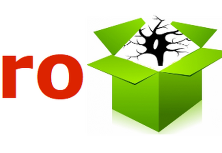 Buntes Buchstabenlogo (Neurobox) mit einer Box