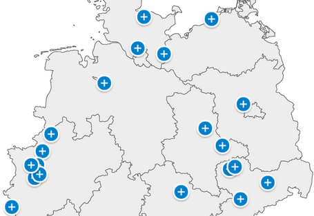 Ausschnitt aus einer Deutschlandkarte mit Markern