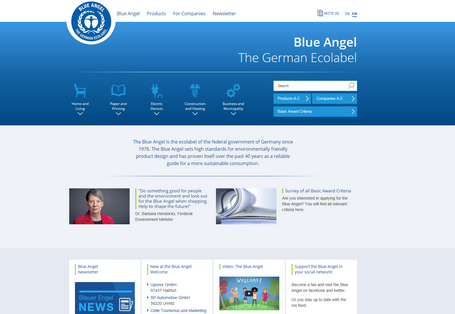 Screenshot Blue Angel website