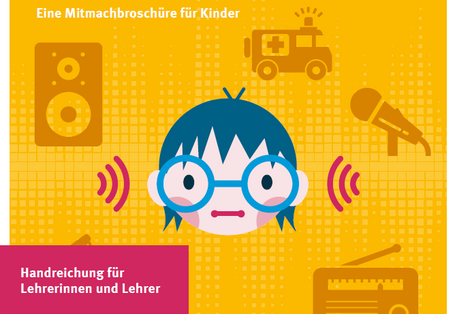 Cover mit Comiczeichnung eines Kinderkopfes mit Brille, der von lärmenden Gegenständen wie Krankenwagen, Radio oder Lautsprecher umgeben ist