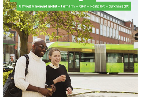 Titelseite der Broschüre „Die Stadt für Morgen: Umweltschonend mobil – lärmarm – grün – kompakt – durchmischt"