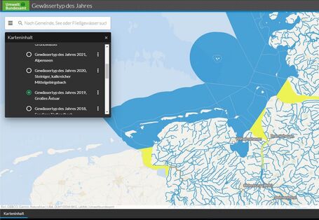 Frontpage der Website vm GISU über die Gewässertypen des Jahres