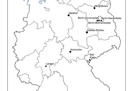 Map of Germany with tagged UBA sites