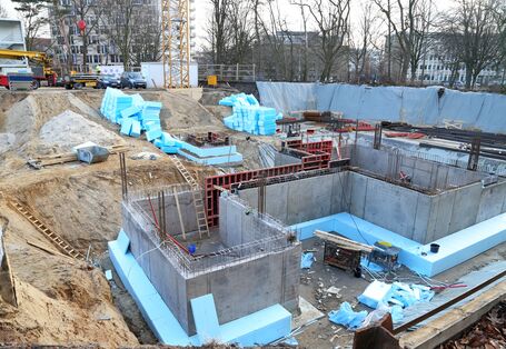 Newly constructed basement walls are insulated