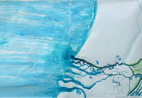 blaues Aquarell auf weißem Grund