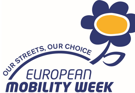 Logo mit Schriftzug "European Mobility Week: Our streets, our choice" und dem Piktogramm einer Blume