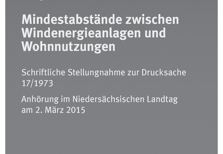graues Cover der Publikation "Mindestabstände zwischen Windenergieanlagen und Wohnnutzungen" mit dem Logo des Umweltbundesamtes