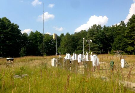 Measuring devices on a meadow