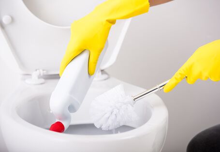 eine Toilette wird geputzt