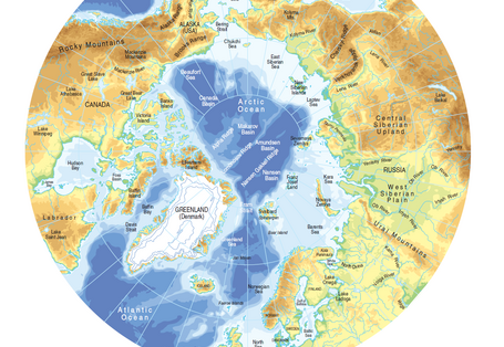 Grafik der Topografie und Bathymetrie der Arktis
