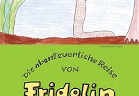 Das Titelbild der Publikation "Die abenteuerliche Reise von Fridolin dem Regenwurm" zeigt die Kinderzeichnung eines Regenwurms, der mit Gepäckbündel  auf Reisen geht.