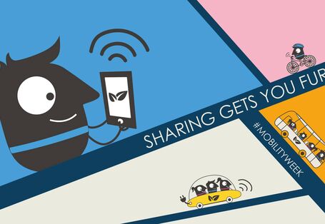 Grafisch illustriertes Bild mit Männchen mit einem Handy in der Hand