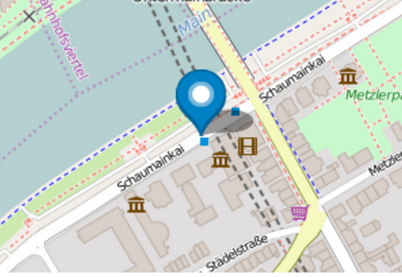 Straßenkarte mit der Adresse Deutsches Architekturmuseum  Schaumainkai 43, 60596 Frankfurt am Main - Veranstaltungsort der Nationale Auftaktveranstaltung der Europäischen Mobilitätswoche