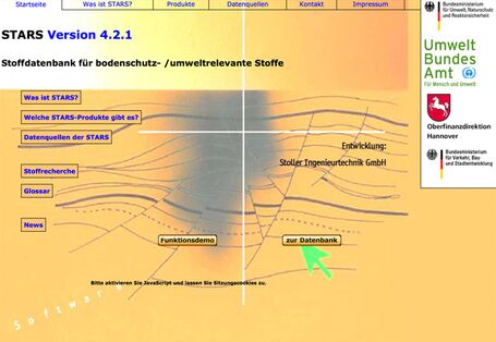 Startseite der Stoffdatenbank STARS