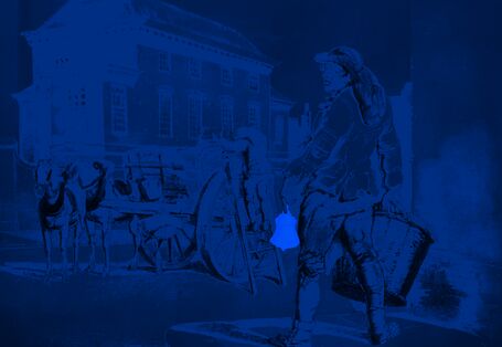 Altes Bild eines Mannes mit Korb und Glocke, der den Müll auf der Straße einsammelt.