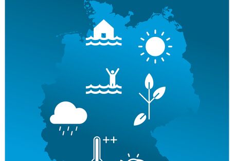 Grafische Darstellung einer Deutschlandkarte mit verschiedenen, weißen Icons darauf