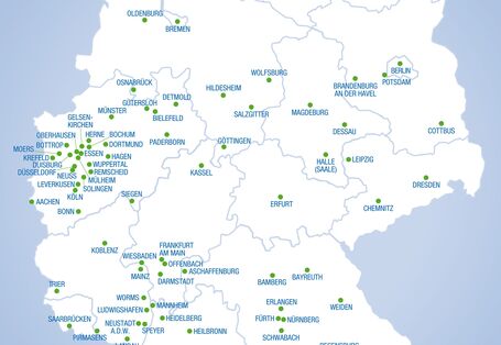 Deutschlandkarte mit den 90 teilnehmenden Städten