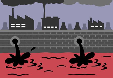 comic of factories that release black water into a polluted river