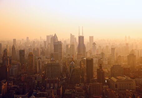Smog during sunrise in Shanghai