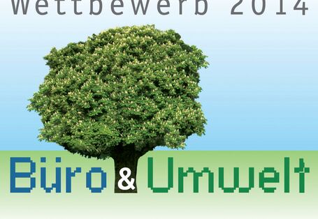 Logo des Wettbewerbs "Büro und Umwelt" 2014 mit einem Baum und dem Titel des Wettbwerbs